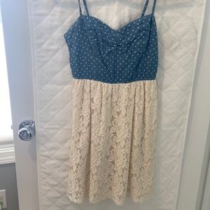 Chambray and ivory lace spaghetti strap sun dress, size small